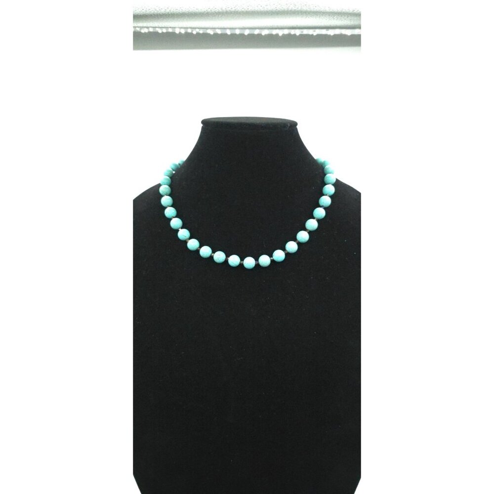 Turquoise Howlite Beaded Necklace With Silver Toggle Clasp Designer Gemstone - Picture 7 of 8